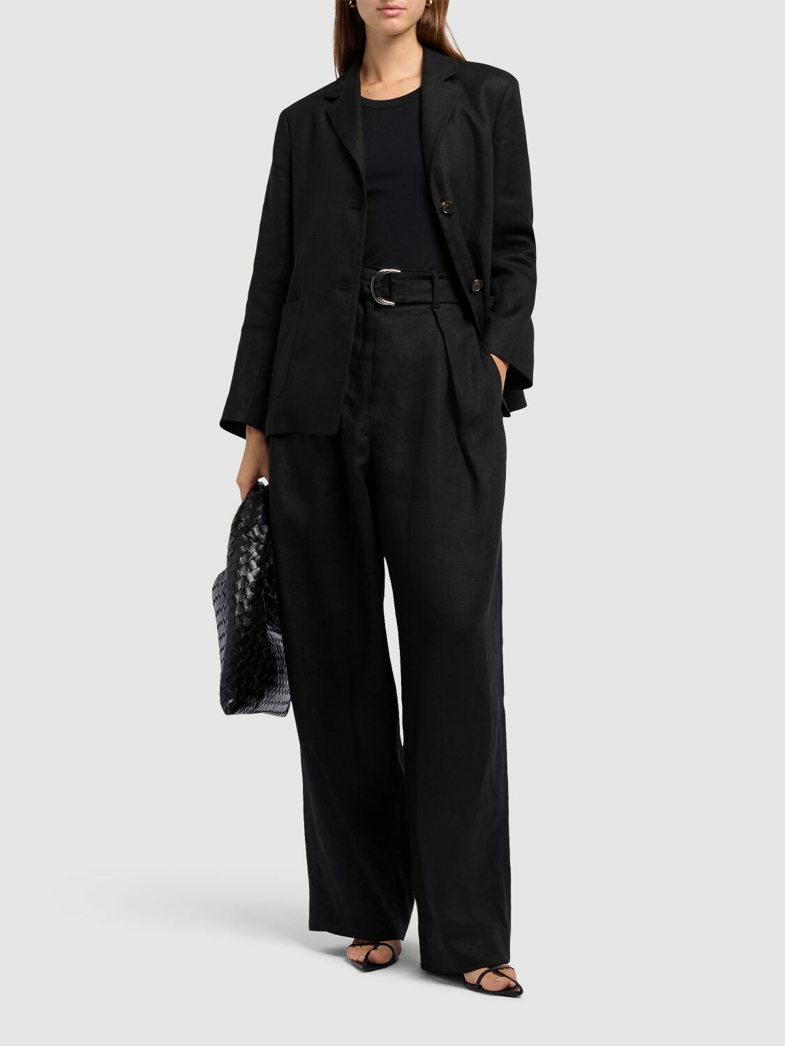 S MAX MARA Jane Belted Wide Leg Linen Pants S Max Mara