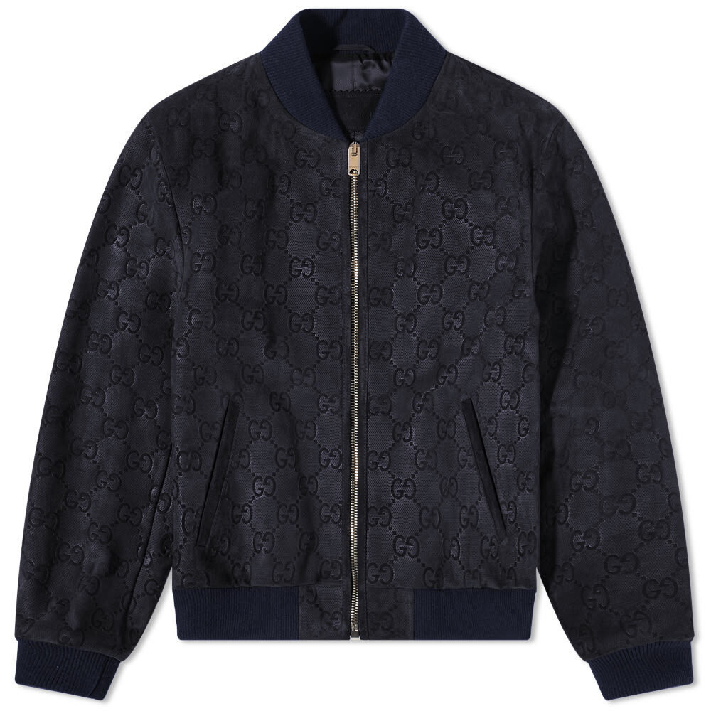 Gucci Men's GG All Over Suede Bomber Jacket in Navy Gucci
