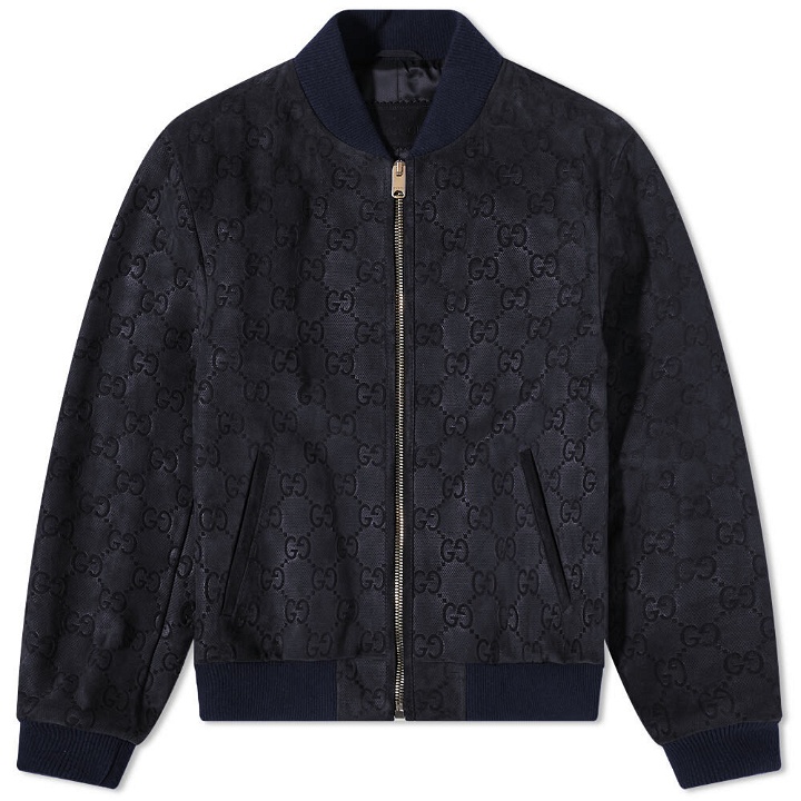 Photo: Gucci Men's GG All Over Suede Bomber Jacket in Navy