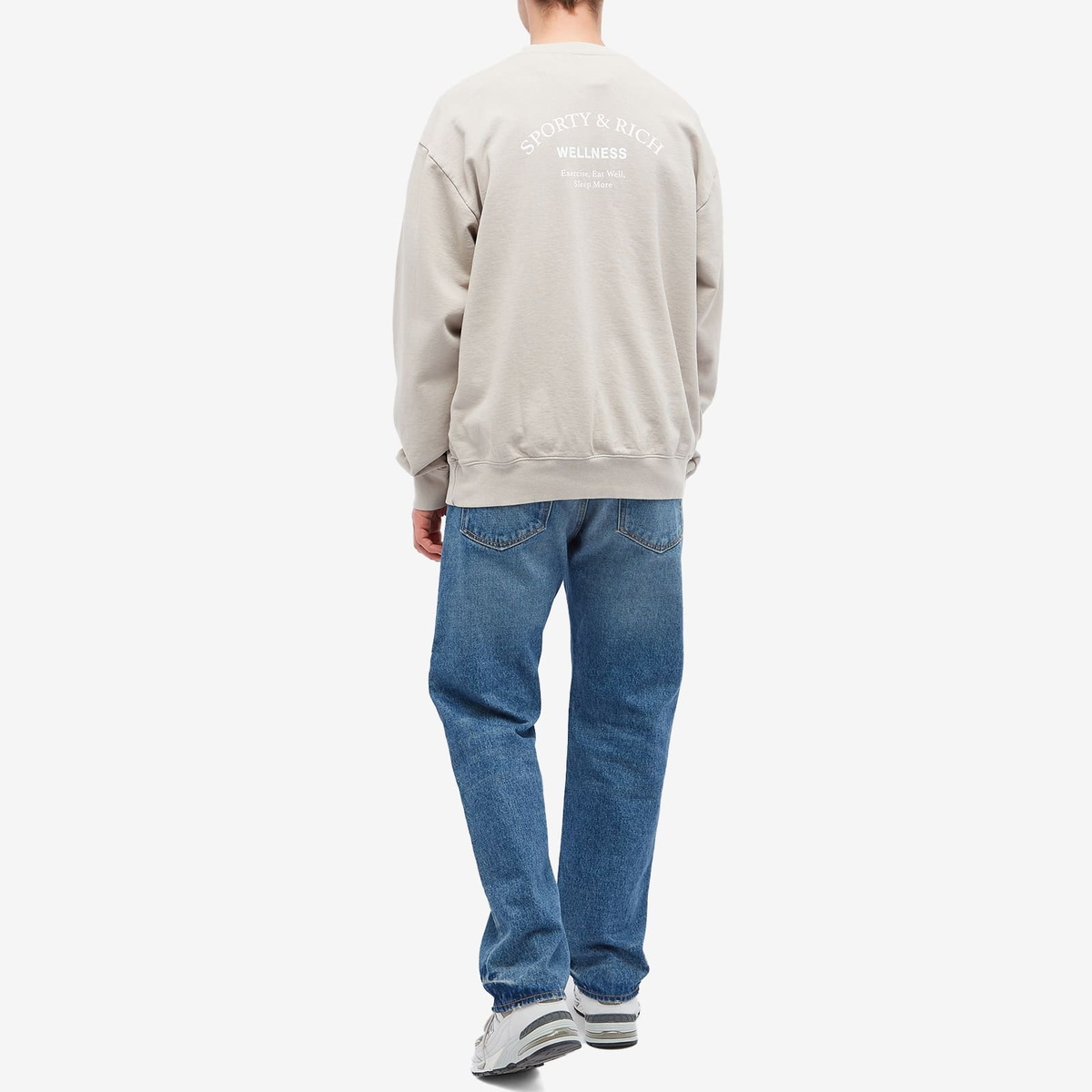 Sporty & Rich Men's Wellness Studio Crew Sweat in Dove/White
