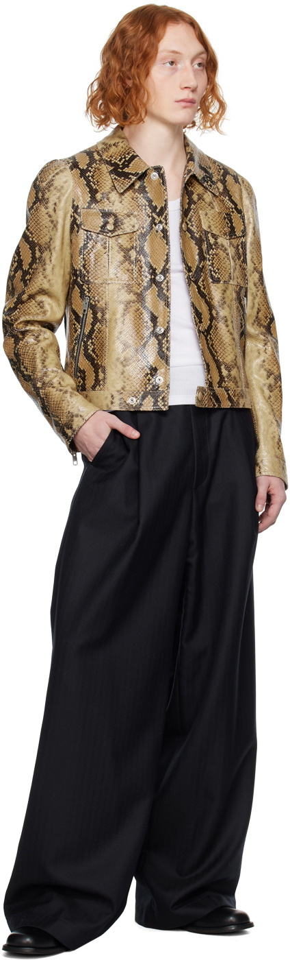 Bally Beige Snake-Embossed Leather Jacket