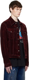 COÛT DE LA LIBERTÉ Burgundy Johnny Stretch Suede Denim Trucker Jacket