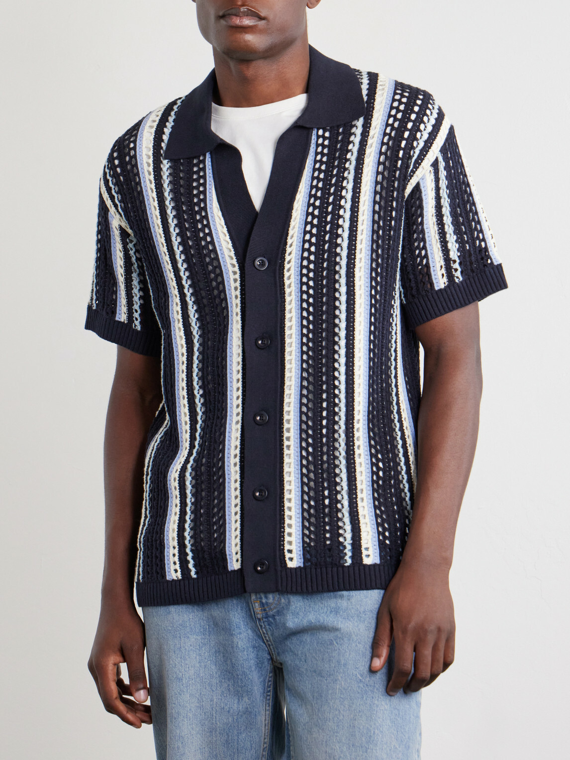 Frescobol Carioca - Pinto Crocheted Cotton Shirt - Blue