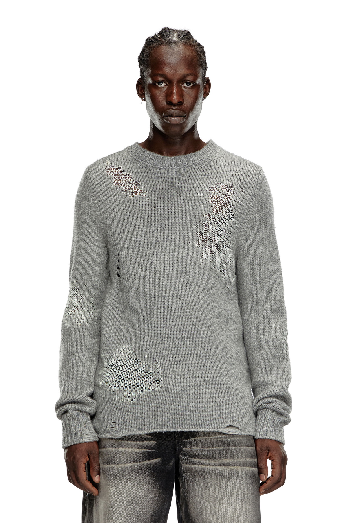 Diesel Distressed jumper in wool blend - Knitwear Mens in Grey Diesel