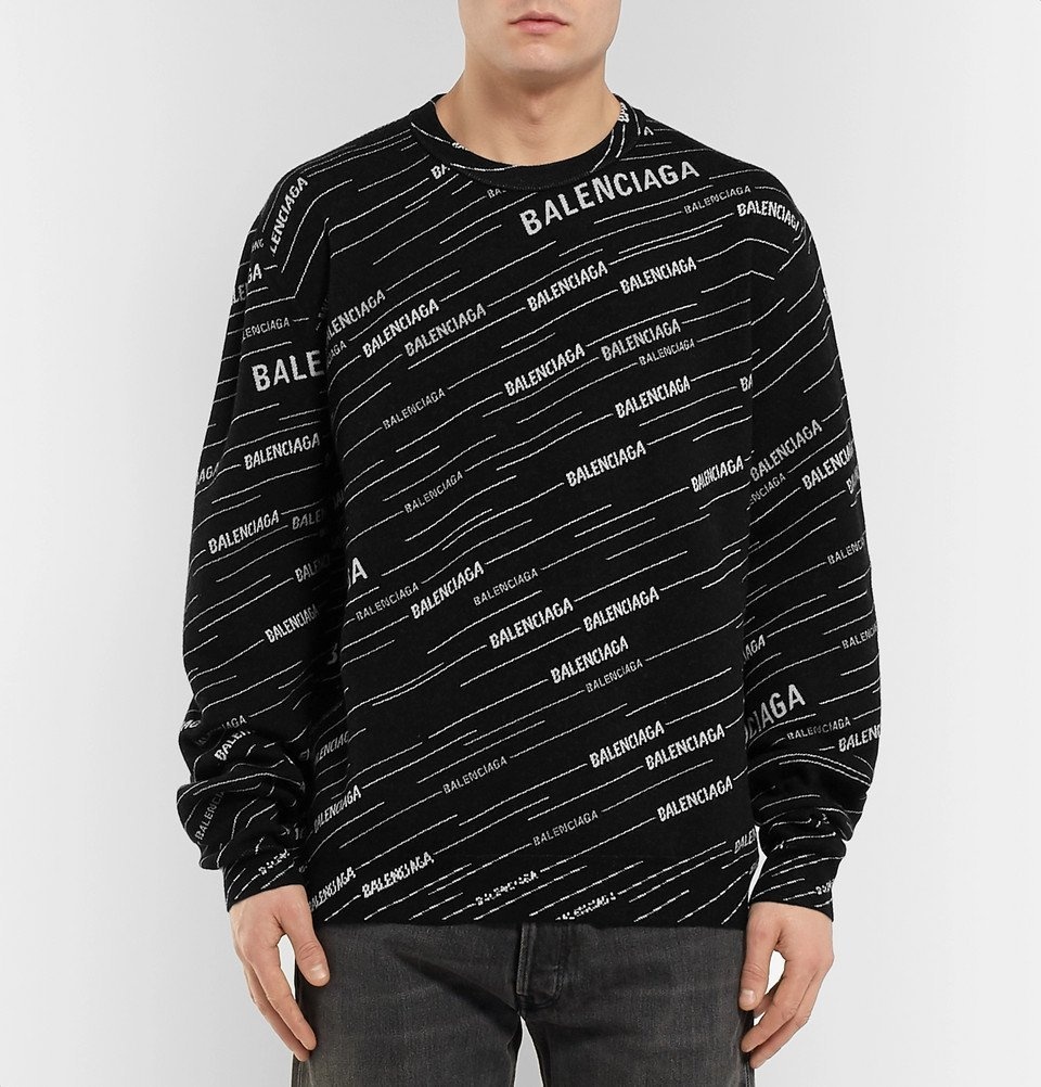 Balenciaga - Logo-Intarsia Virgin Wool-Blend Sweater - Men - Black ...