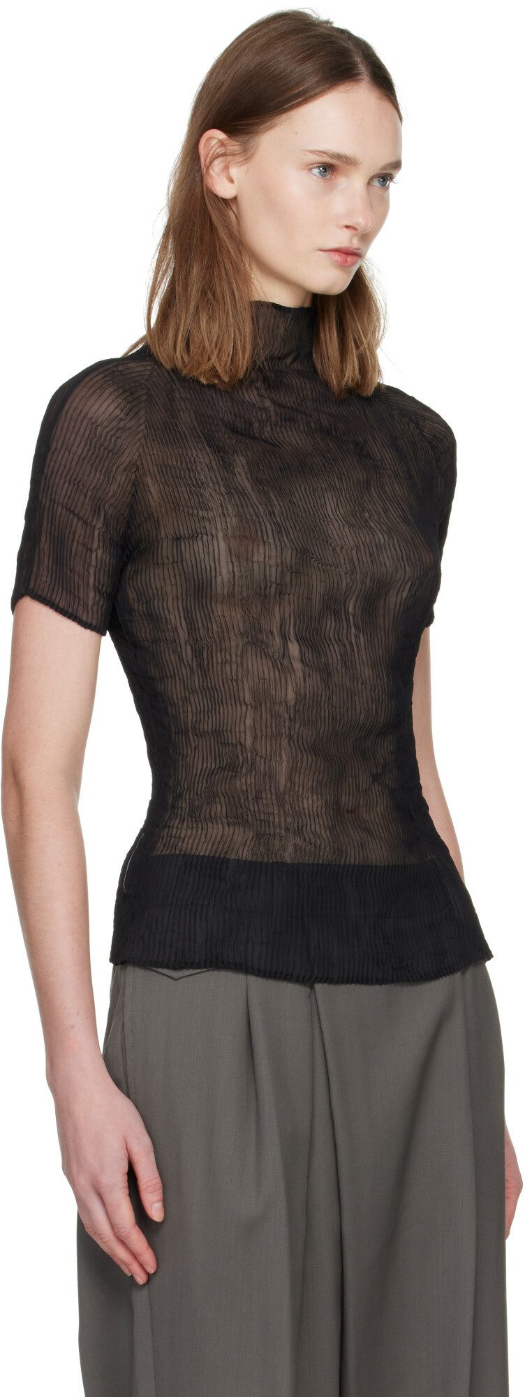 ISSEY MIYAKE Black Chiffon Twist Top