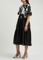 Lovebirds Printed Silk Midi Dress Black And White