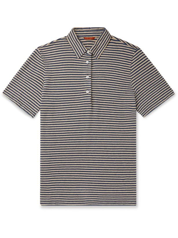 Photo: BARENA - Striped Linen Polo Shirt - Blue