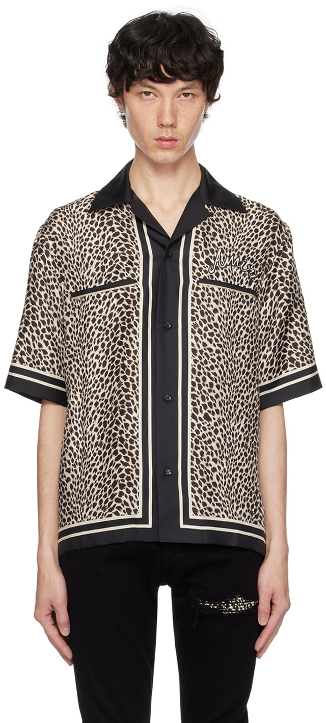 AMIRI Black MA Leopard Bowling Shirt