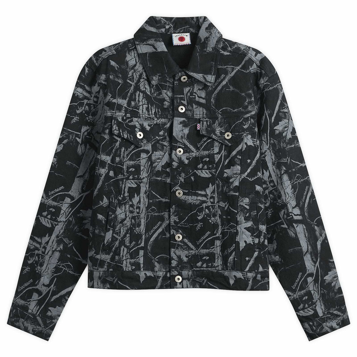 ICECREAM Men's Tree Camo Denim Trucker Jacket in Black