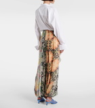 Loewe Floral draped silk crépon wide-leg pants