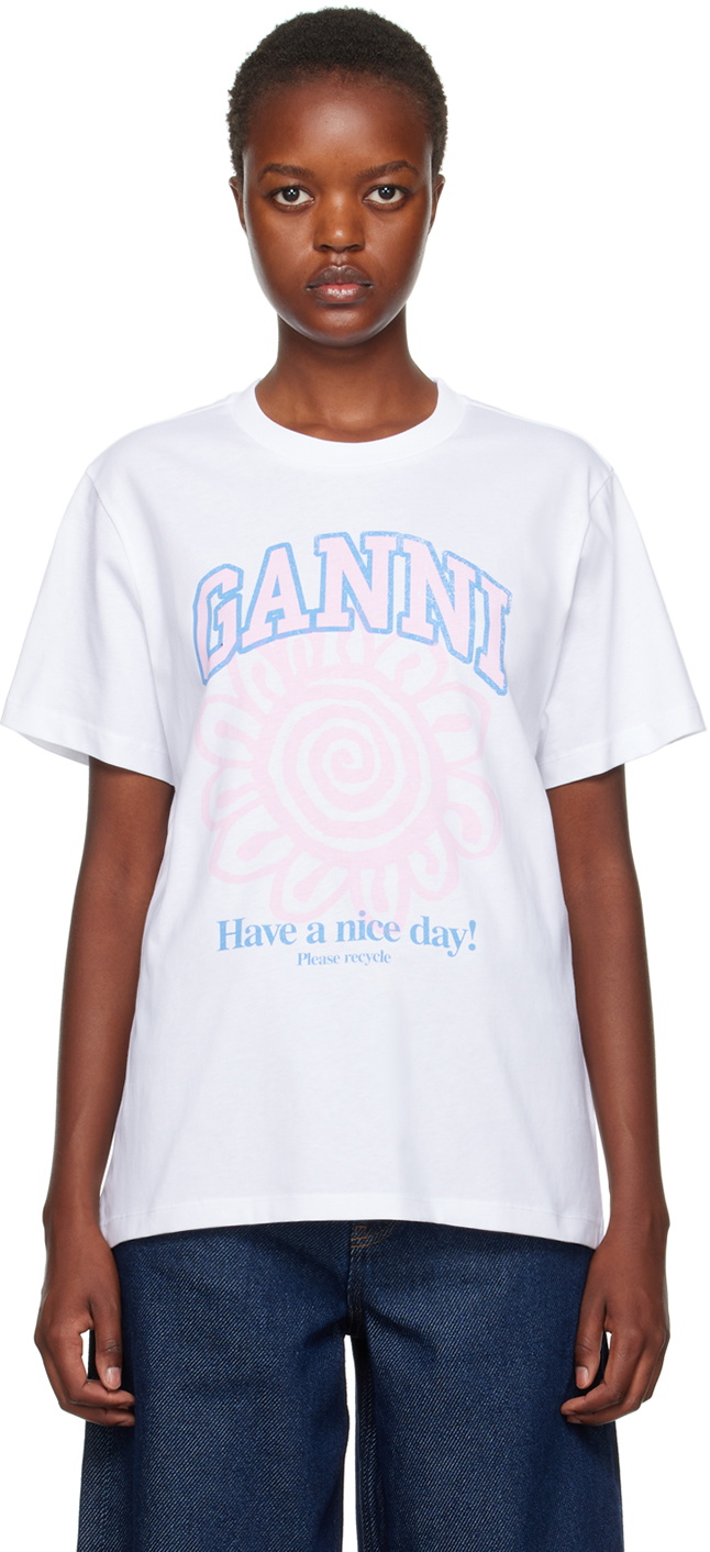 GANNI White Flower T-Shirt GANNI