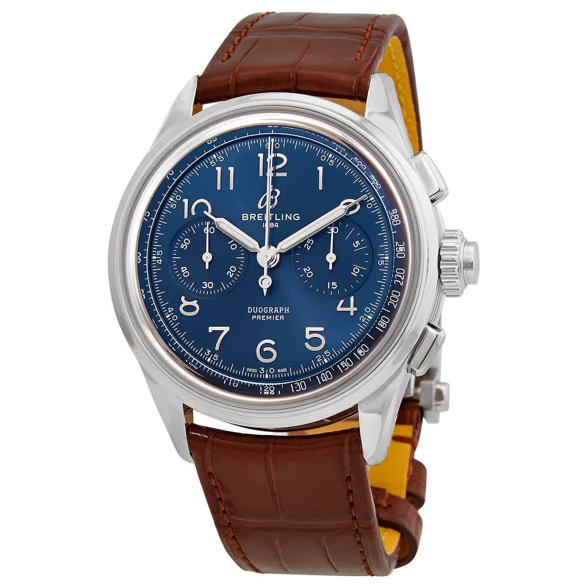 Breitling Premier B15 Duograph Chronograph Hand Wind Blue Dial Mens Watch AB1510171C1P1