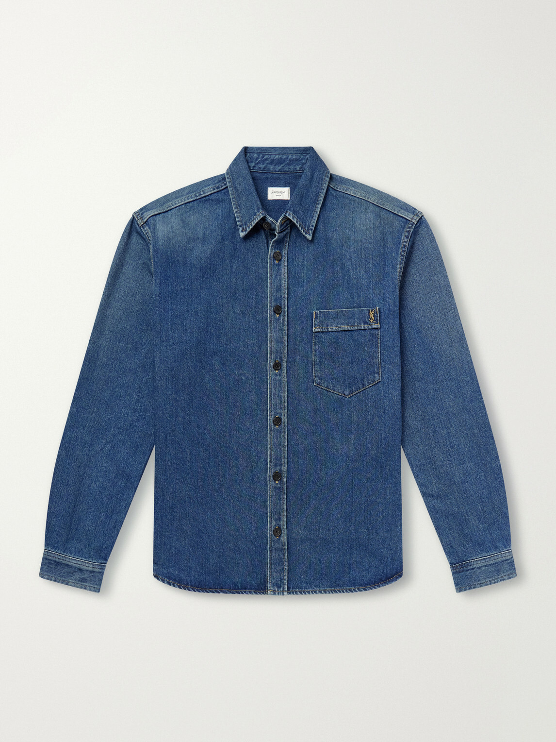 SAINT LAURENT - Logo-Embroidered Denim Shirt - Blue