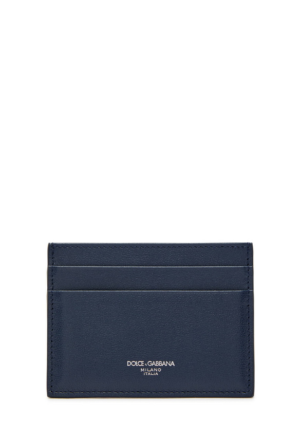 Photo: Dolce & Gabbana Logo Grained Leather Card Holder - Navy - One Size