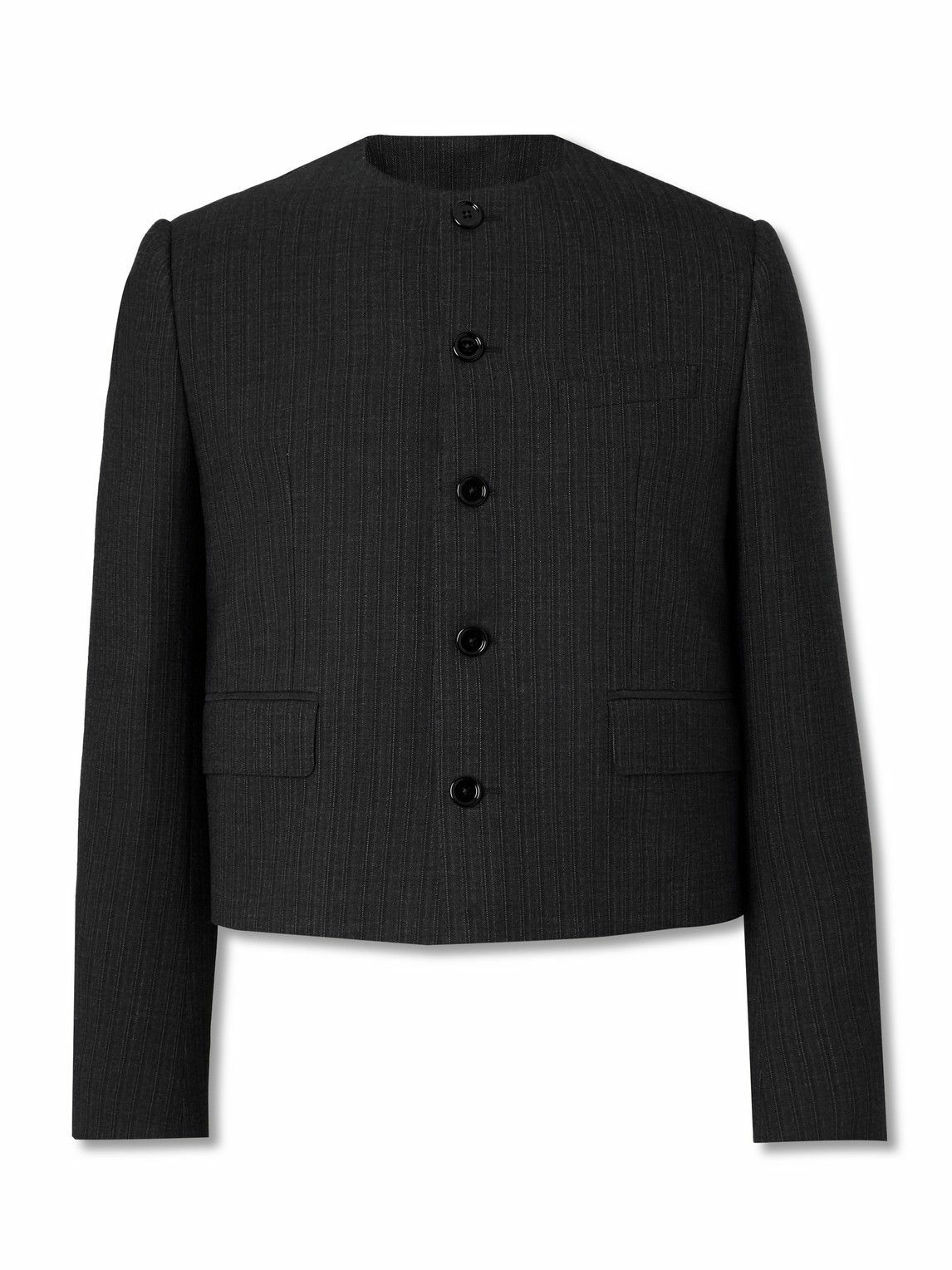 CELINE - Pinstriped Wool and Silk-Blend Gabardine Blazer - Gray