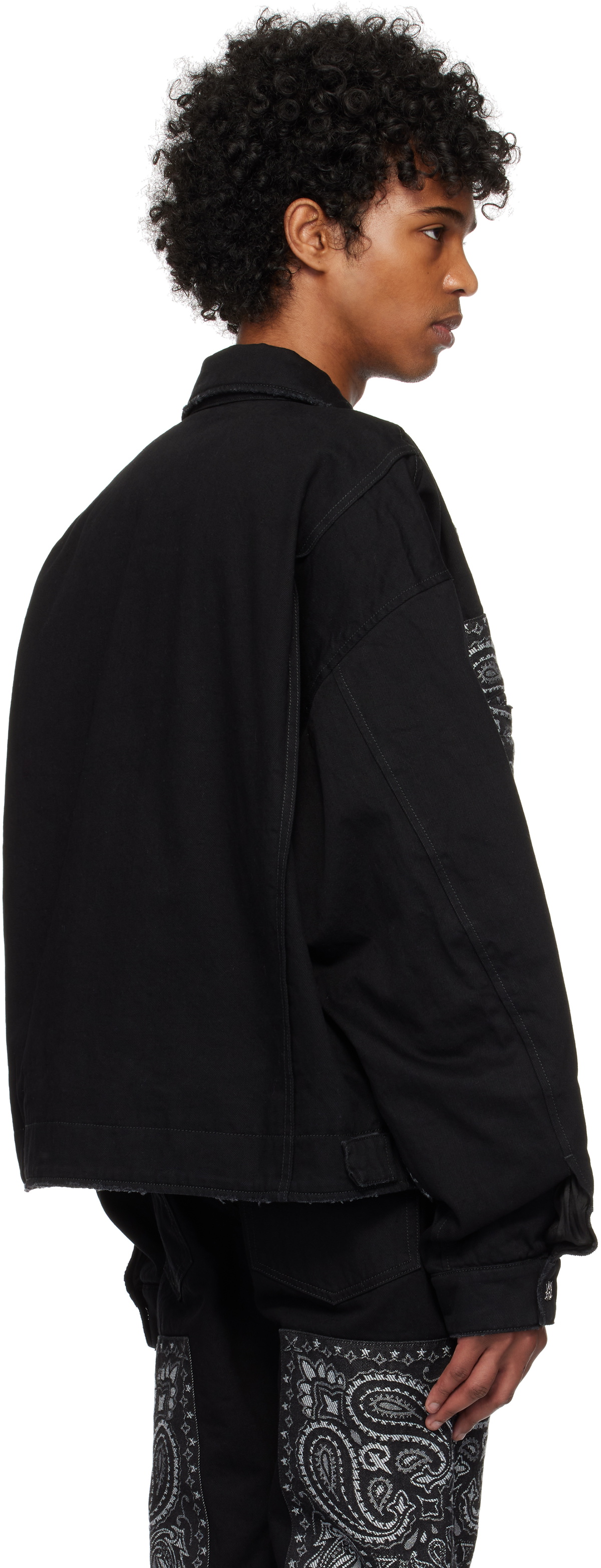 AMIRI Black & Gray Bandana Jacquard Denim Jacket