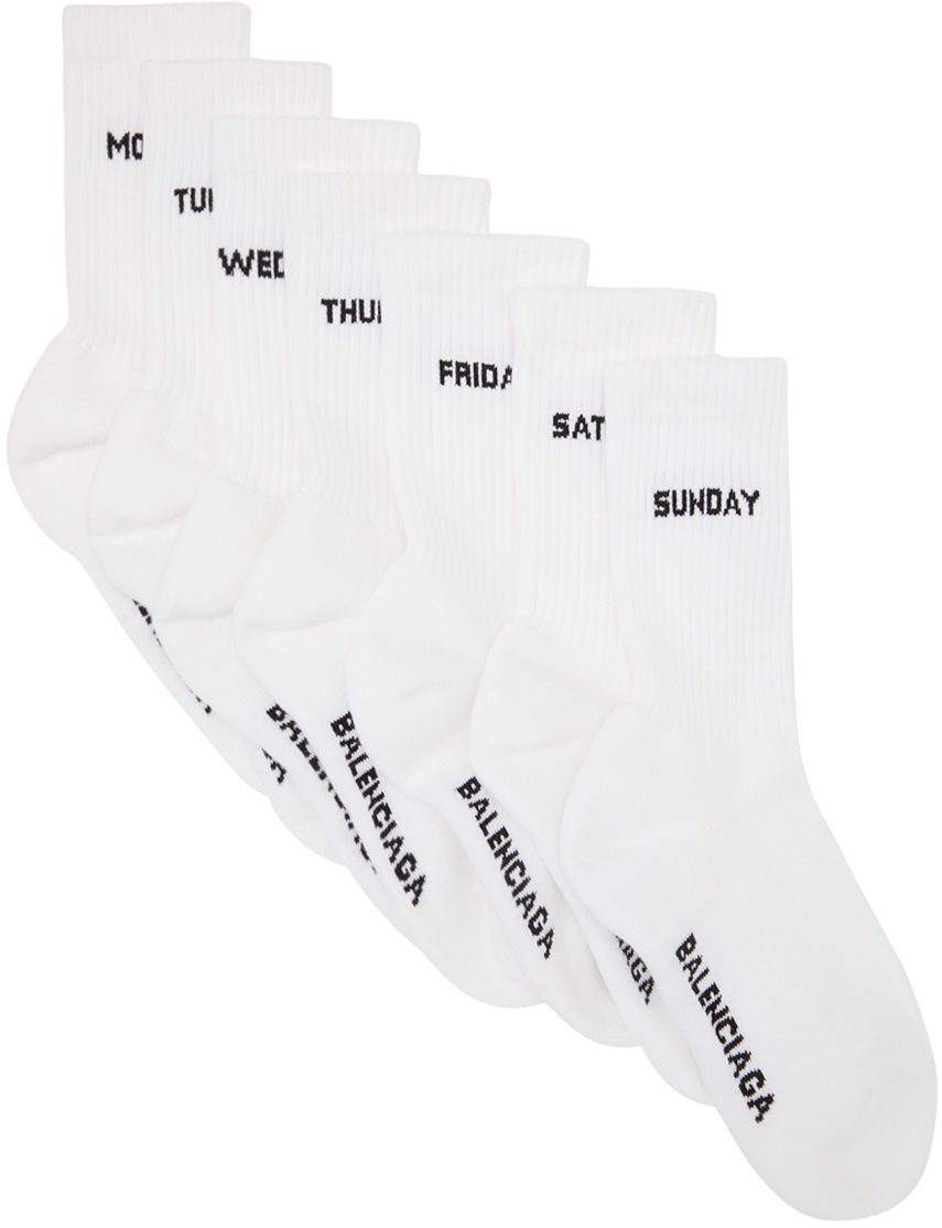 Balenciaga Seven-Pack White Logo Socks Balenciaga