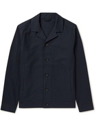 Mr P. - Camp-Collar Pinstriped Cotton and Virgin Wool-Blend Jacket - Blue