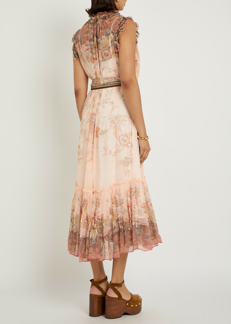 Zimmermann Alchemy Belted Paisley-print Chiffon Midi Dress Pink