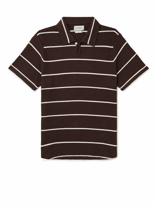 Photo: Oliver Spencer - Hawthorn Striped Waffle-Knit Stretch-Cotton and Modal-Blend Polo Shirt - Brown