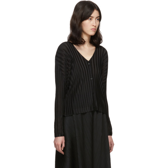 Pleats Please Issey Miyake Black Rib Pleats Cardigan Pleats Please