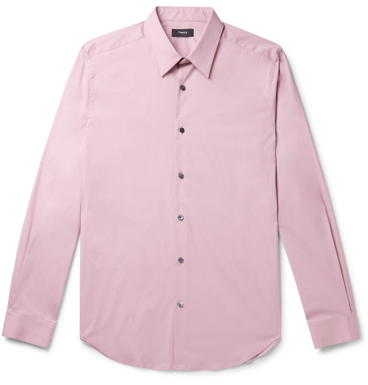 Photo: Theory - Sylvain Slim-Fit Cotton-Blend Poplin Shirt - Pink