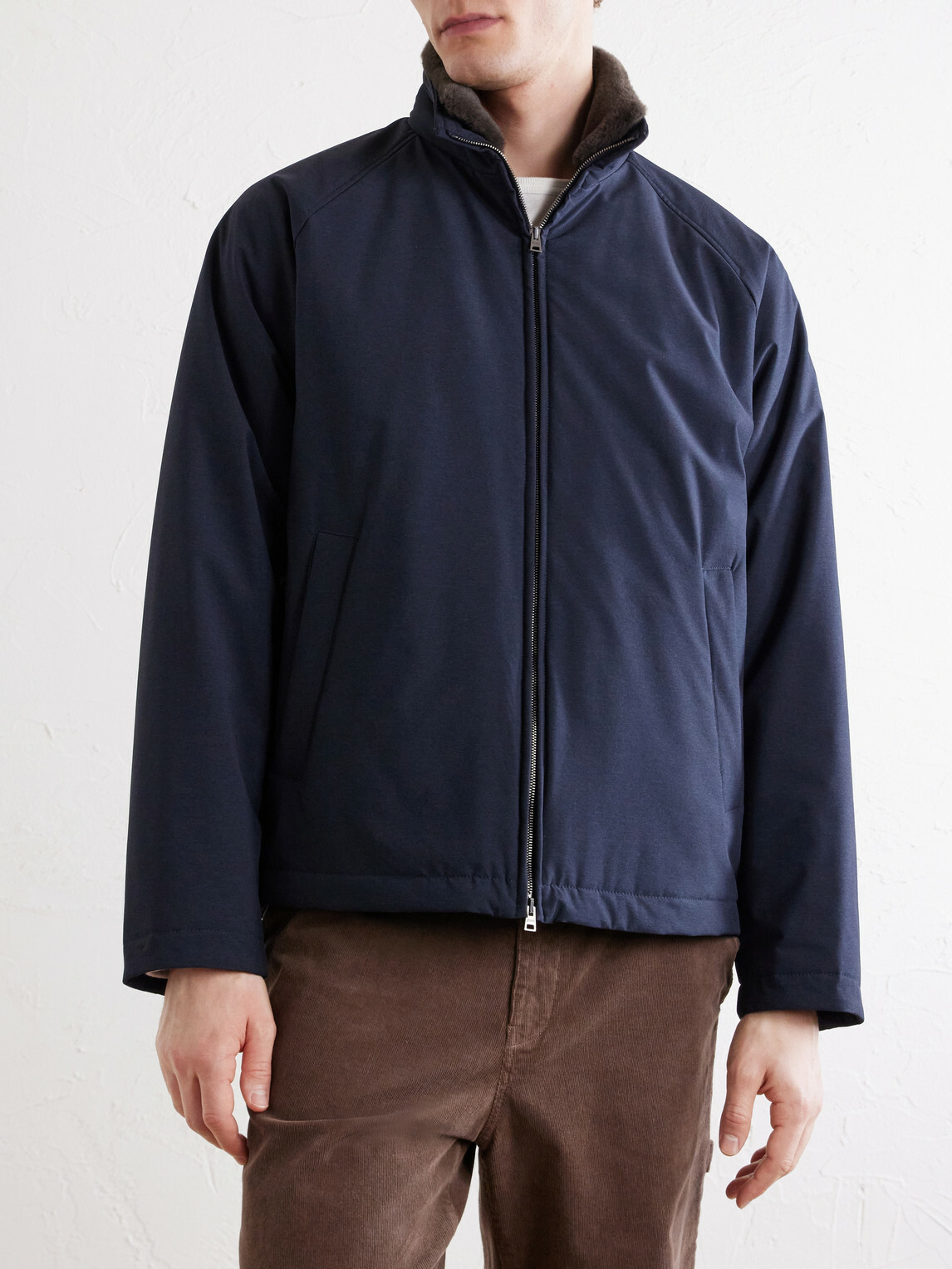 Herno - Faux Fur Trimmed Bomber Jacket - Blue