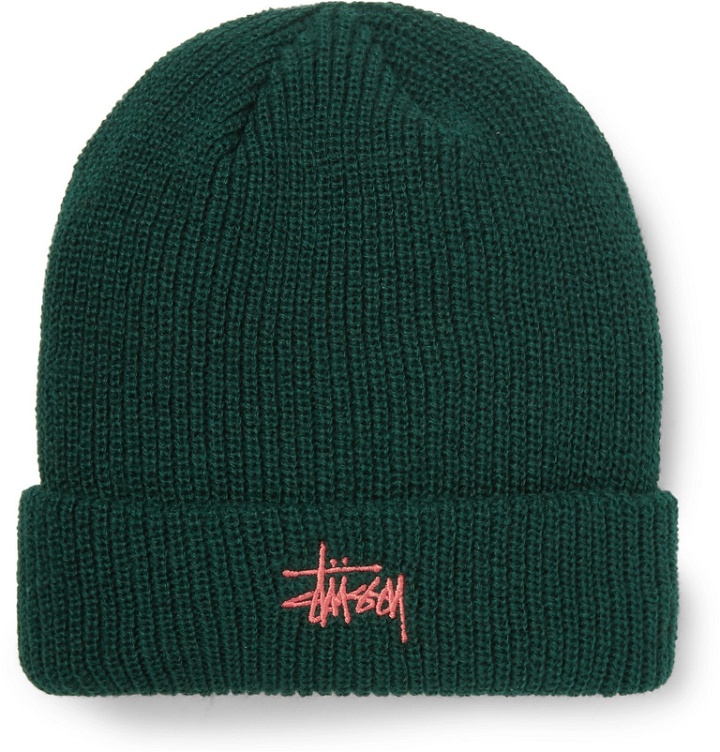 Photo: Stüssy - Logo-Embroidered Ribbed-Knit Beanie - Green