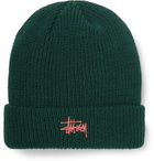 Stüssy - Logo-Embroidered Ribbed-Knit Beanie - Green