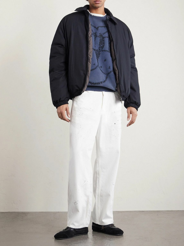 Photo: Neighborhood - Chito Savage Distressed Embroidered Cotton-Jersey Sweatshirt - Blue