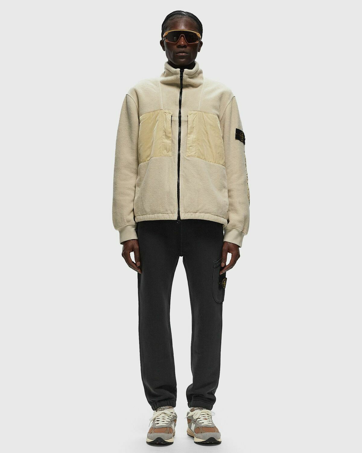 Stone Island Cotton Pile With Nylon Tc Track Top Beige Fleece Jackets Stone Island