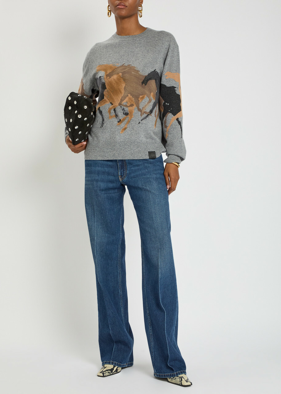 Stella Mccartney Racing Horses Intarsia Wool Jumper Grey
