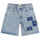 GANNI Women's Patch Denim Shorts in Mid Blue Stone