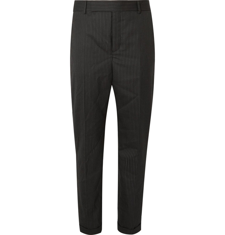 Photo: SAINT LAURENT - Black Slim-Fit Pinstriped Wool Trousers - Black