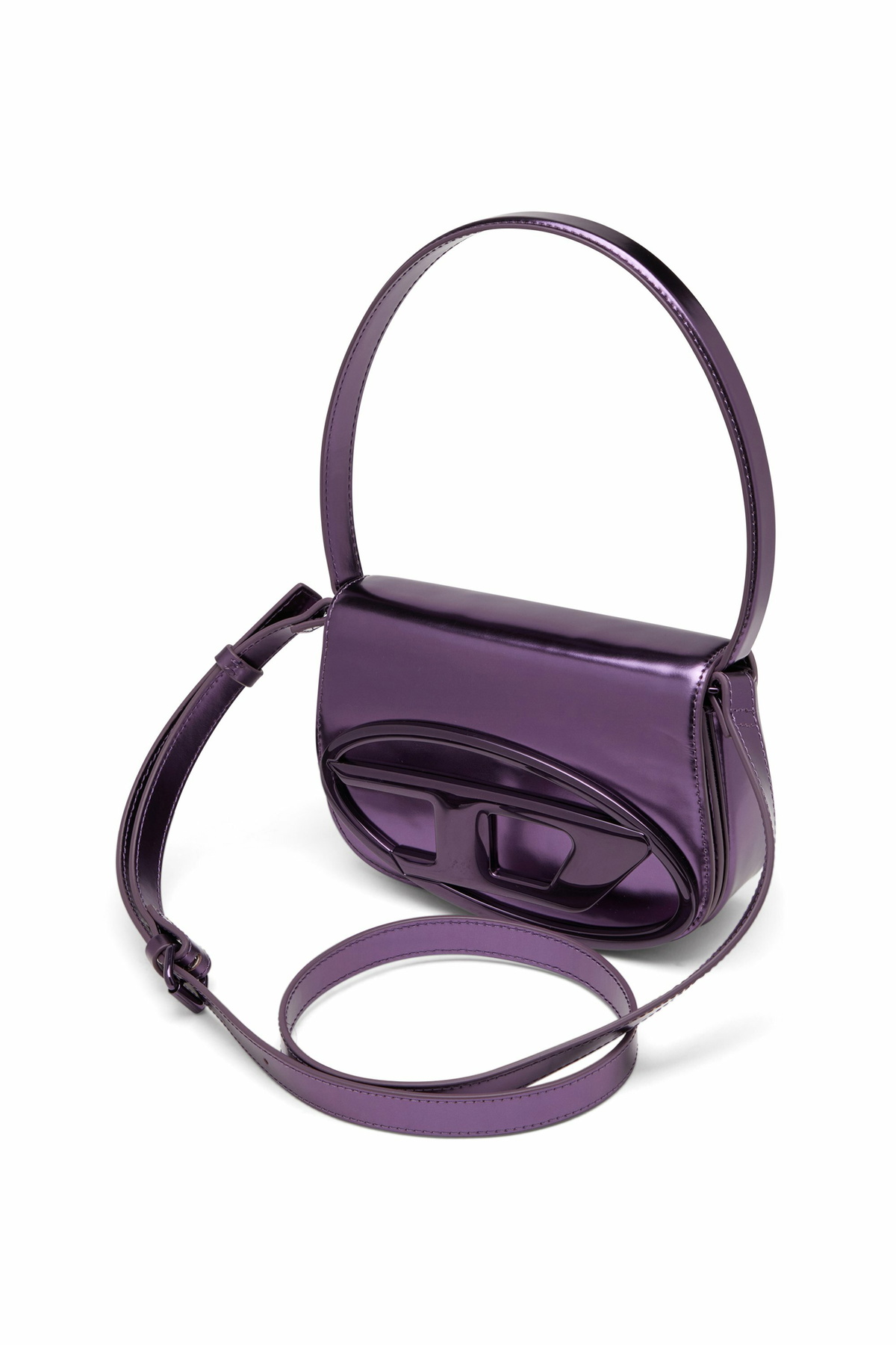 Diesel 1DR-Iconic shoulder bag in mirrored leather - Shoulder Bags Womens in Violet