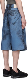 CAMPERLAB Black & Blue Distorted Print Denim Shorts