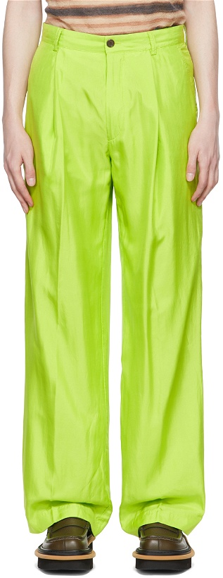 Photo: Dries Van Noten Green Silk & Cotton Trousers