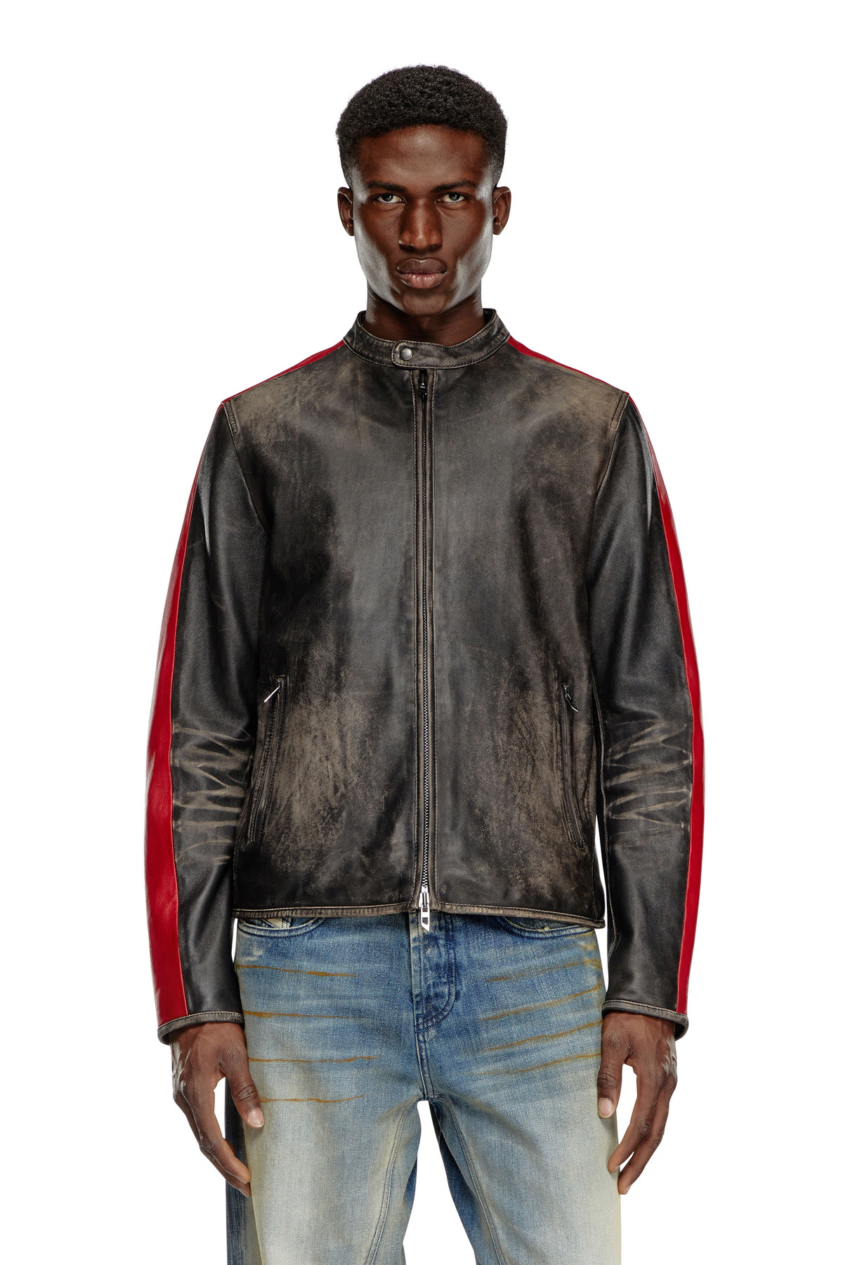 Diesel Leather jacket with contrasting stripes - Leather jackets