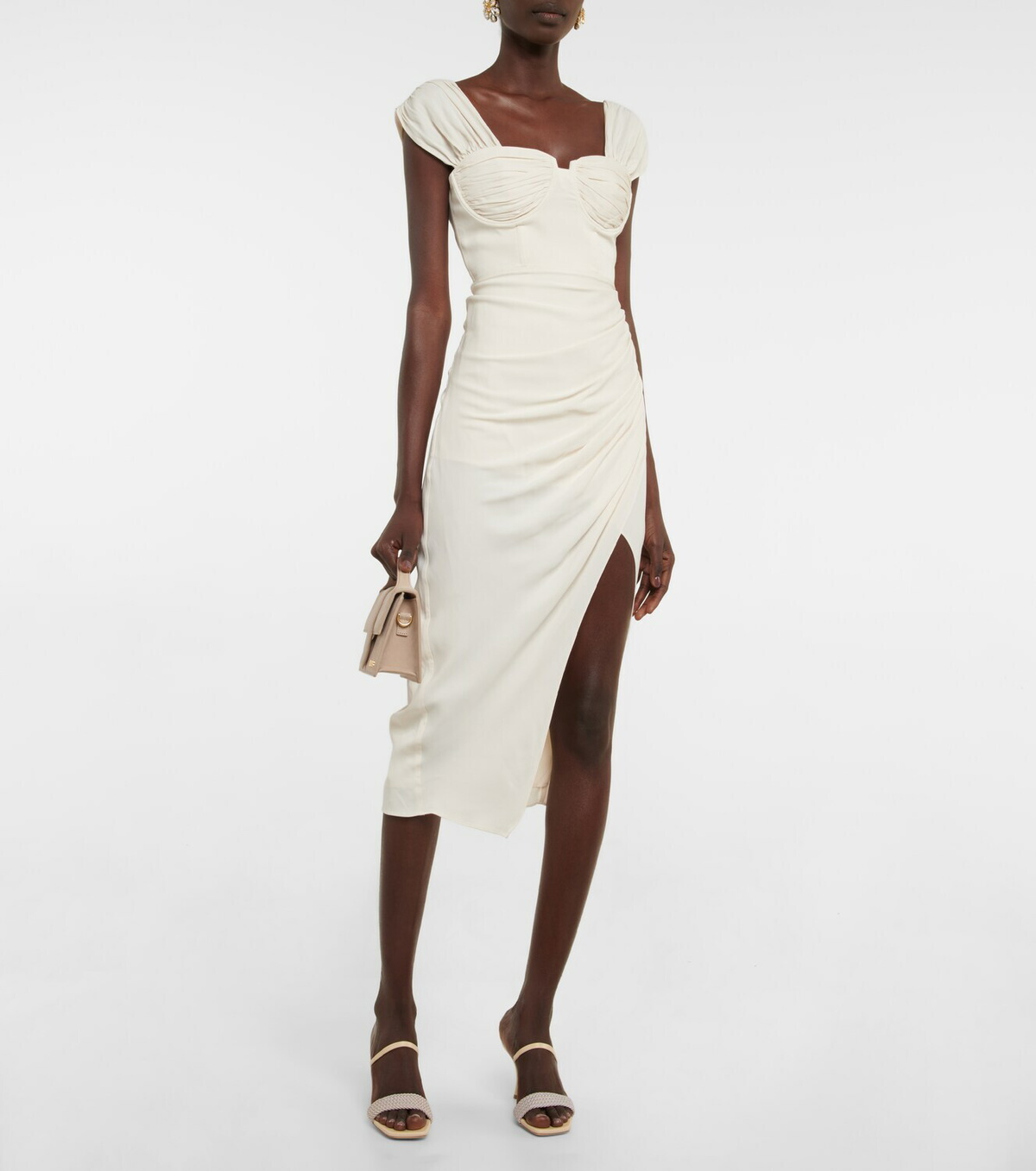 knee length dresses for ladies Self-Portrait // Green Ruched Midi Dress – VSP Consignment main image 1