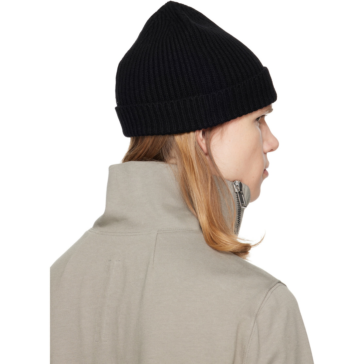 Rick Owens Black Tower Ribbed Beanie