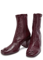 Courrèges Reedition Crinkled Vinyl Ankle Boots Burgundy