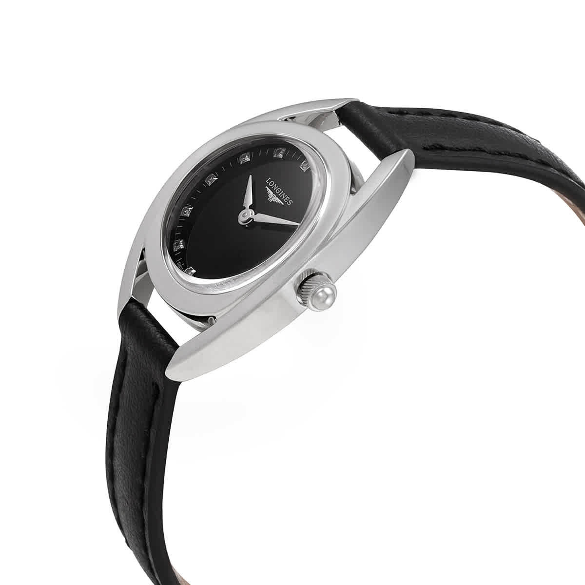 Longines Equestrian Quartz Diamond Black Dial Ladies Watch L6.135.4.57.0