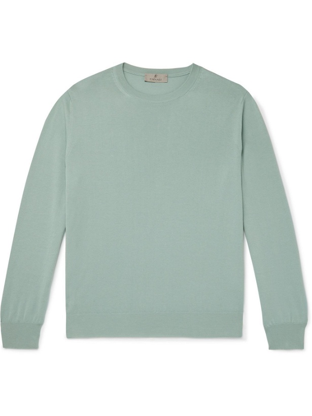 Photo: CANALI - Slim-Fit Cotton Sweater - Green - IT 58
