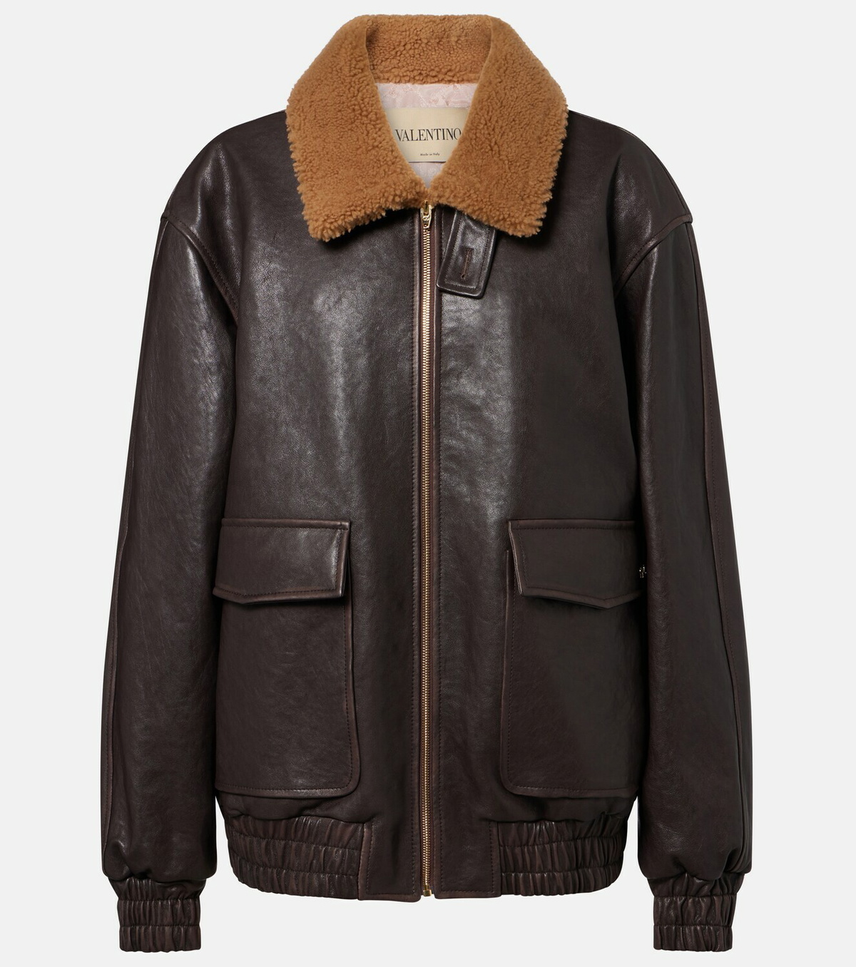 Valentino Caban Shearling-trimmed leather bomber jacket