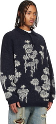 032c Navy Melting Daisies Knit LS Polo