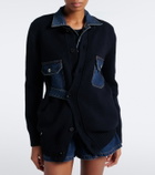 Sacai Layered wool-blend and denim cardigan