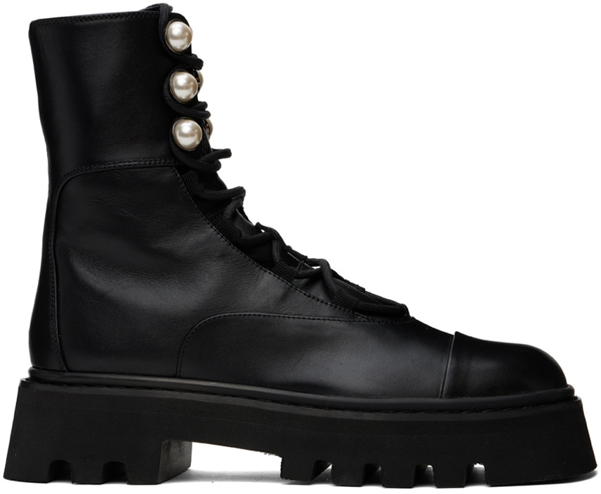 Nicholas Kirkwood Casati Western Ankle Boots Black Pearl Accent Heels 39  8.5