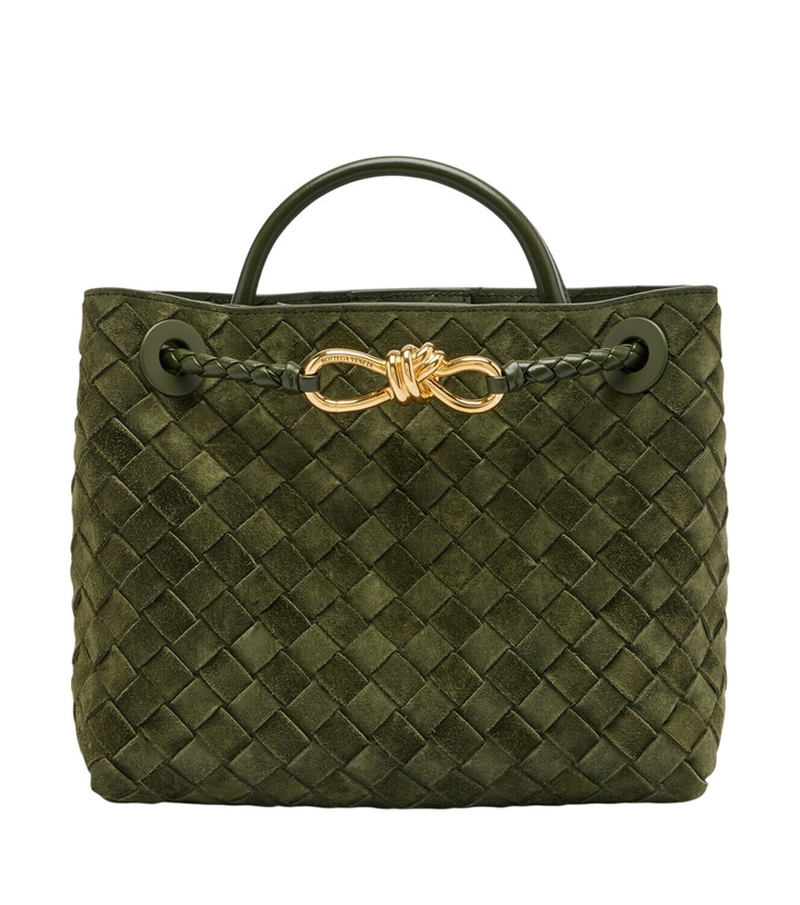 Photo: Bottega Veneta Andiamo Intrecciato Small suede top-handle bag