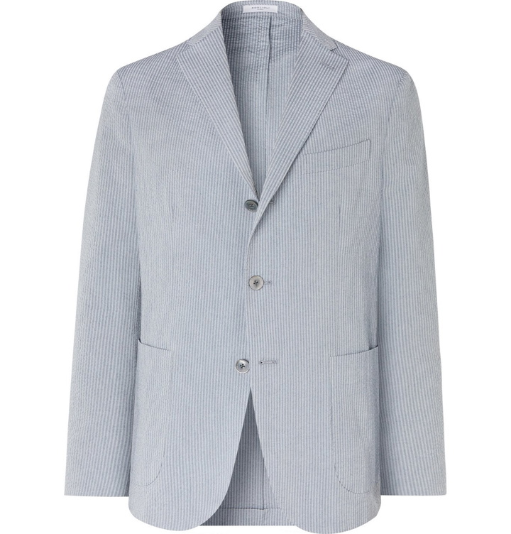 Photo: Boglioli - Slim-Fit Unstructured Striped Cotton-Seersucker Suit Jacket - Blue